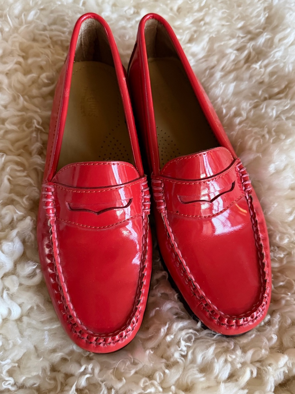 Weejuns Bass Betty Red Patent Leather Penny Loafers handcrafted slip-on women’s